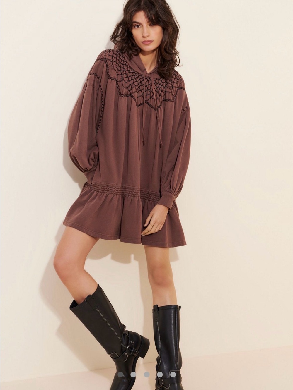Free People Marty Smocked Hooded Dress - M